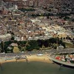 Aerial view of Southend seafront: west from the pier