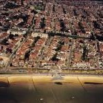 Aerial view of Southend seafront: Western Esplanade west to paddling pool