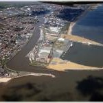 Aerial photo of the Yare river mouth and Outer Harbour,