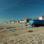 Fishing boat on Aldeburgh beach Aldeburgh's long shingle beach and houses on 